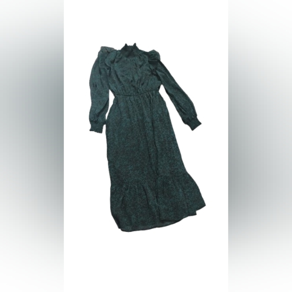 Louna Women's Ruffle Prairiecore Green Midi Peasant Dress Sz M